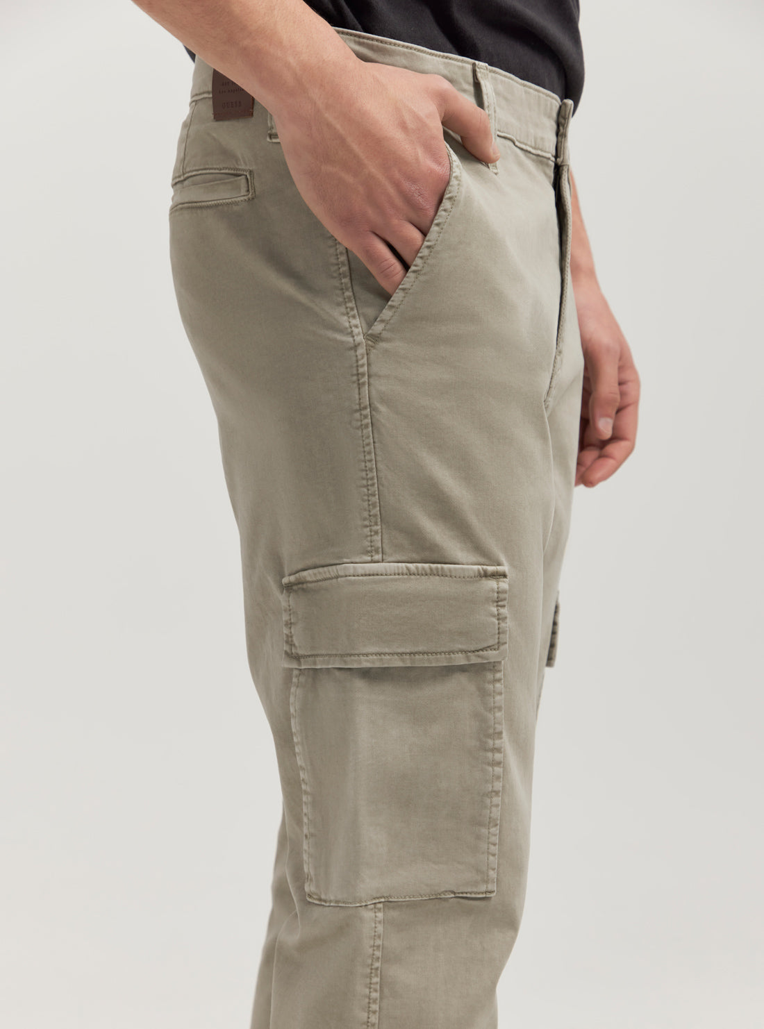 Khaki Sateen Coated Cargo Pants