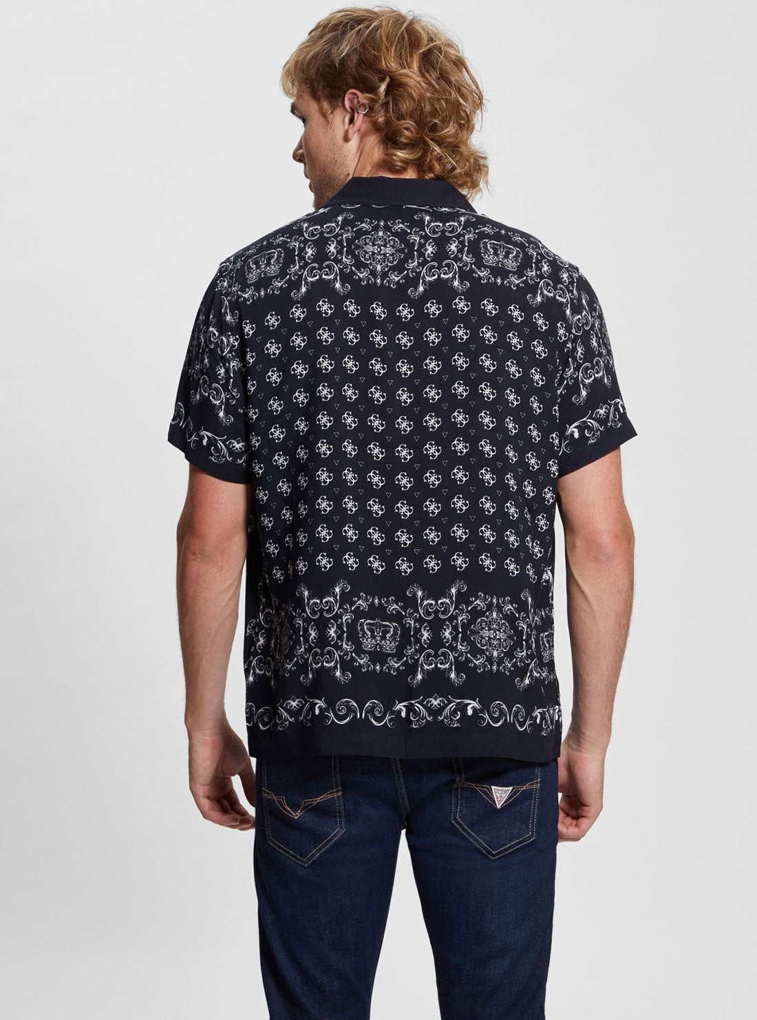 GUESS Eco Black Royal Print Short Sleeve Shirt back view