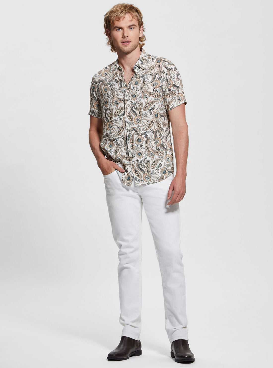 GUESS Eco Floral Print Paisley Short Sleeve Shirt full view