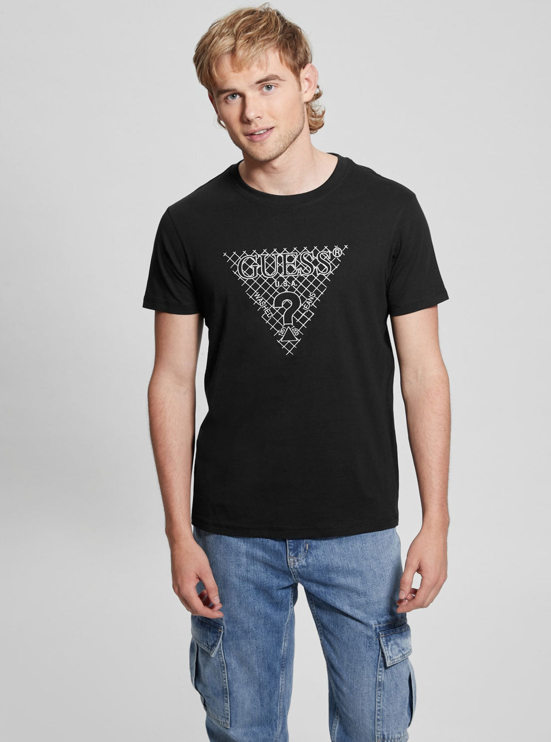 GUESS Black Triangle Embro T-Shirt front view