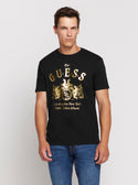 GUESS Black Short Sleeve Gold Crest T-Shirt front view