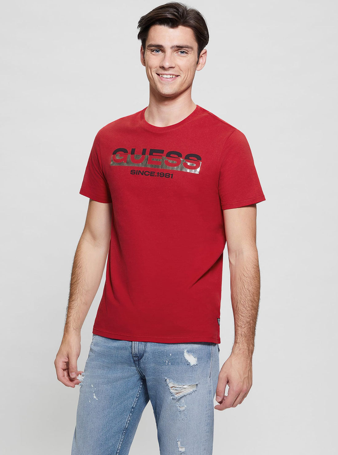 GUESS Red Foil Logo Short Sleeve T-Shirt front view