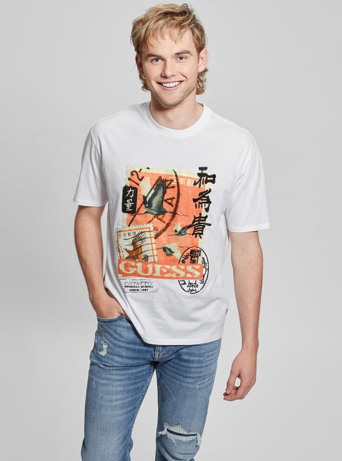 GUESS Eco White Arrival Date T-Shirt front view