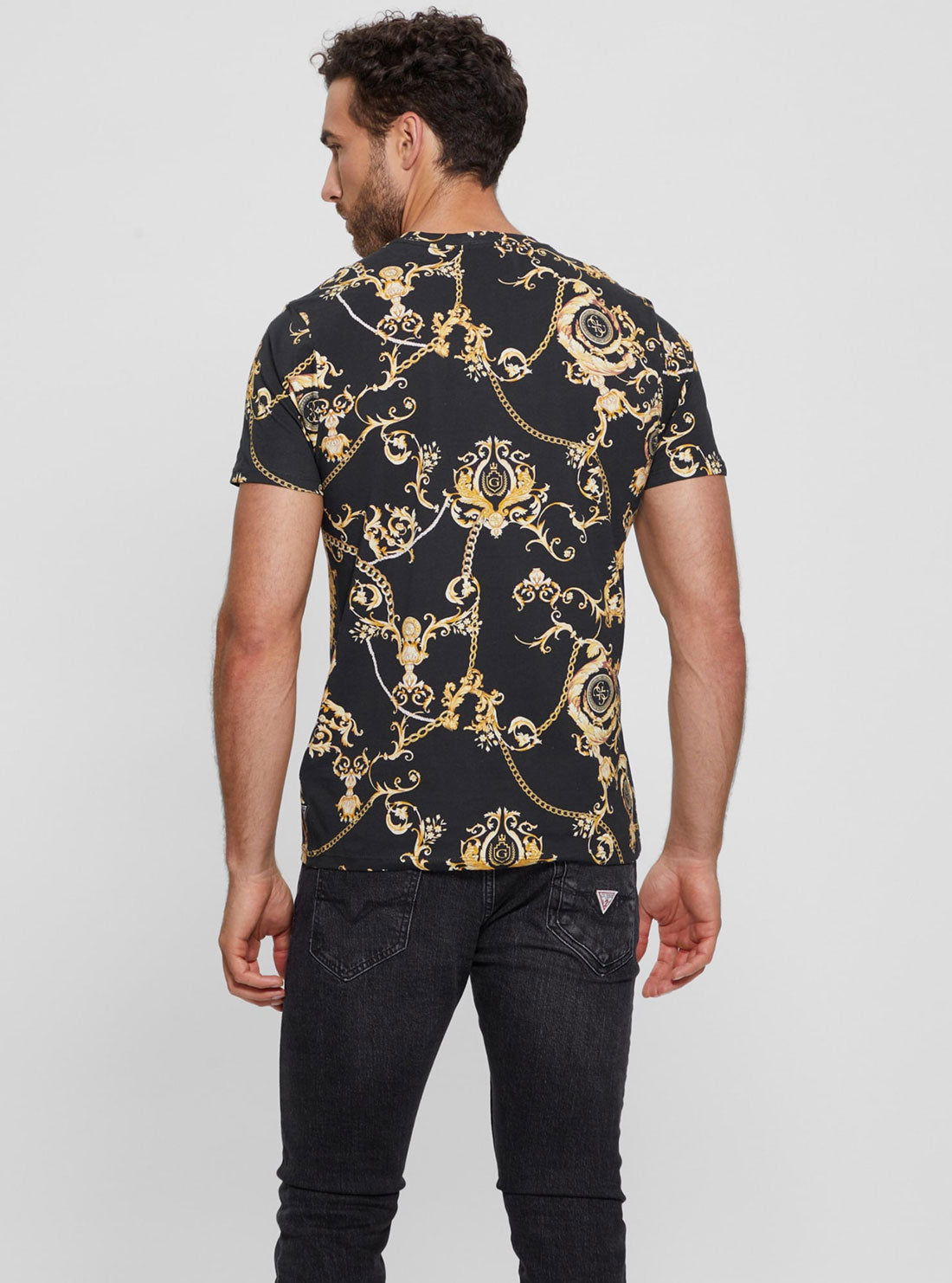 GUESS Black Gold Chain Print T-Shirt back view