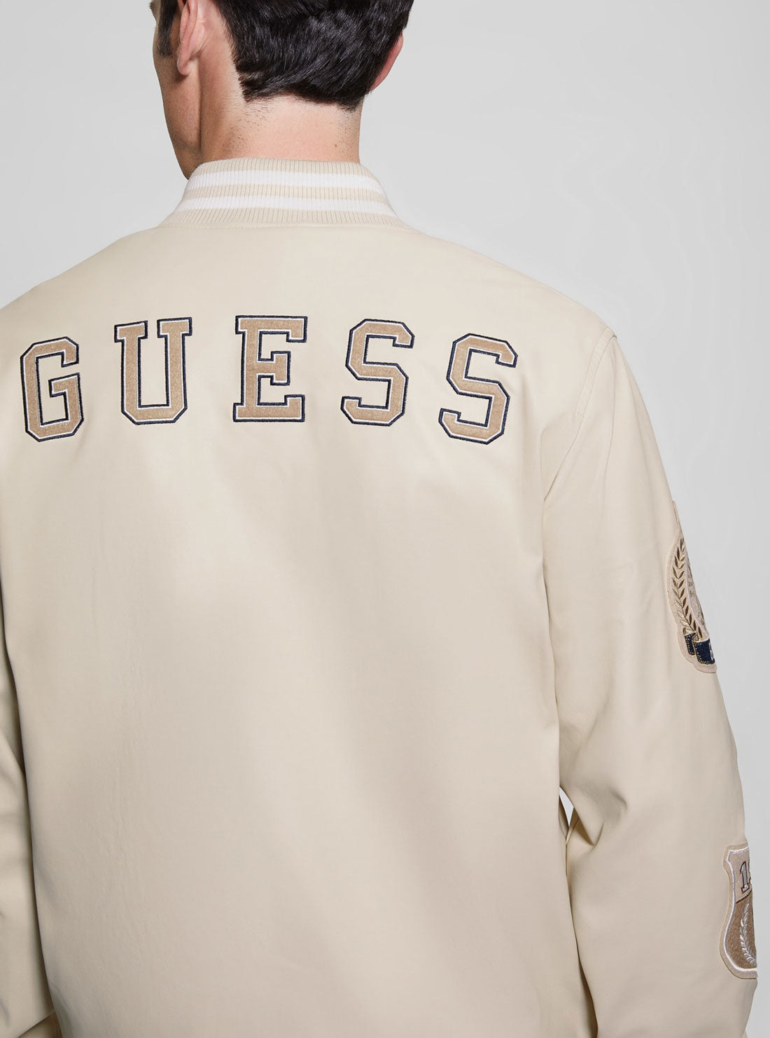 GUESS Beige Varsity Bomber Jacket detail view