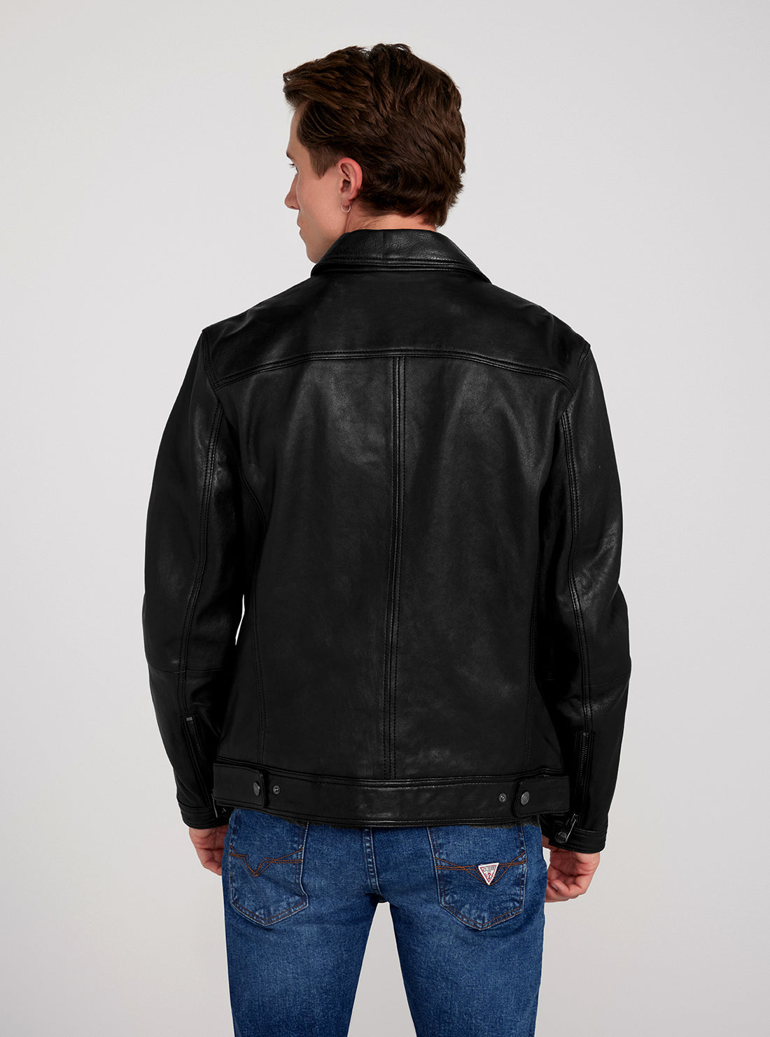 GUESS Black Leather Jacket back view