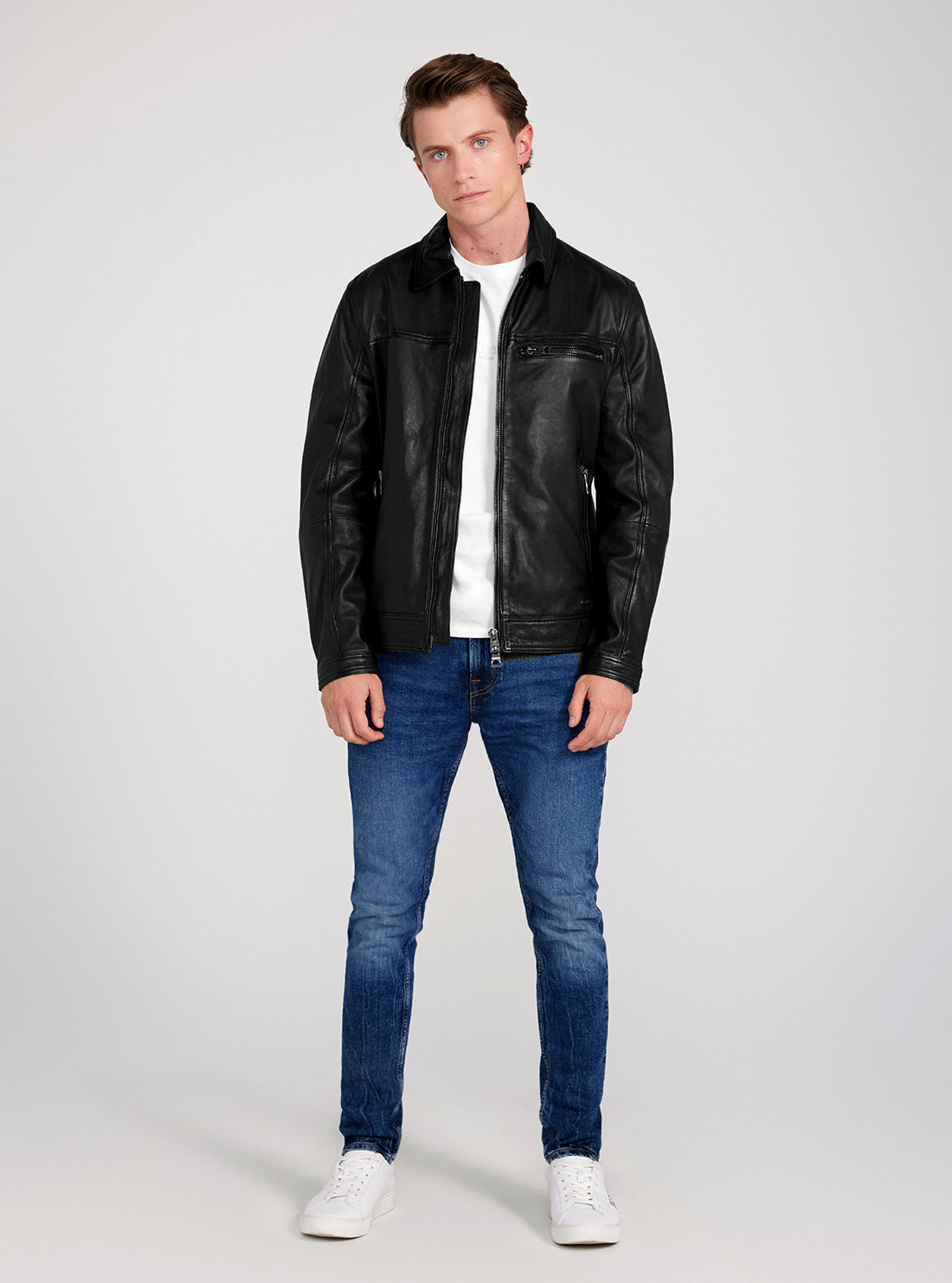GUESS Black Leather Jacket full view