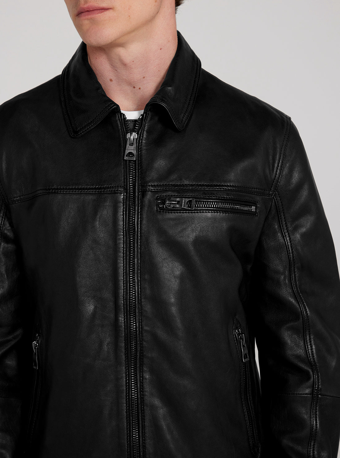 GUESS Black Leather Jacket detail view
