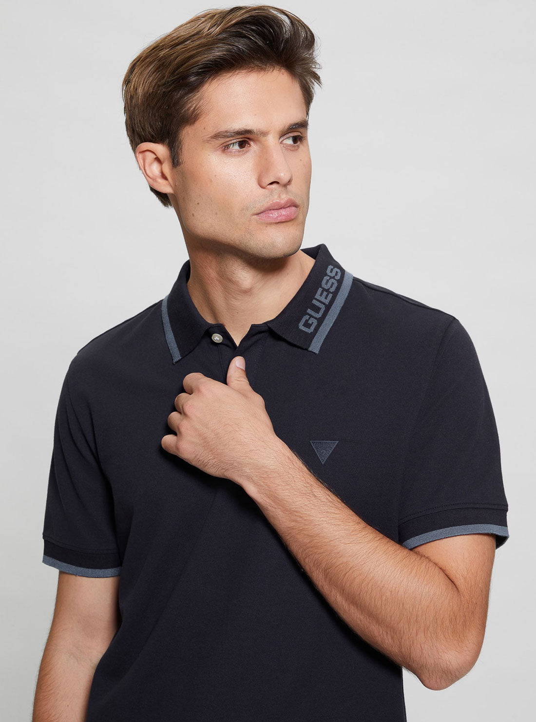 GUESS Eco Navy Lyle Short Sleeve Polo T-Shirt detail view