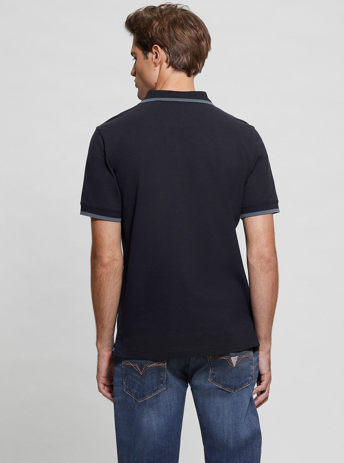 GUESS Eco Navy Lyle Short Sleeve Polo T-Shirt back view