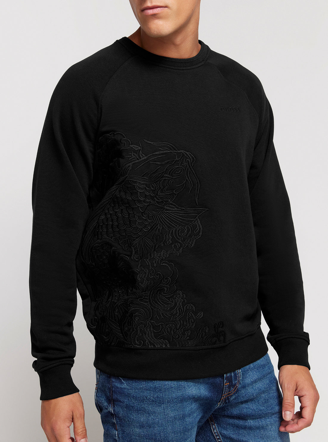 GUESS Eco Black Embroidered Jumper front view