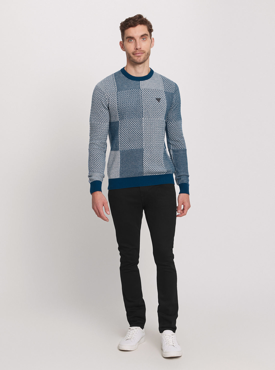 GUESS Blue Bridger Patchwork Knit Jumper full view