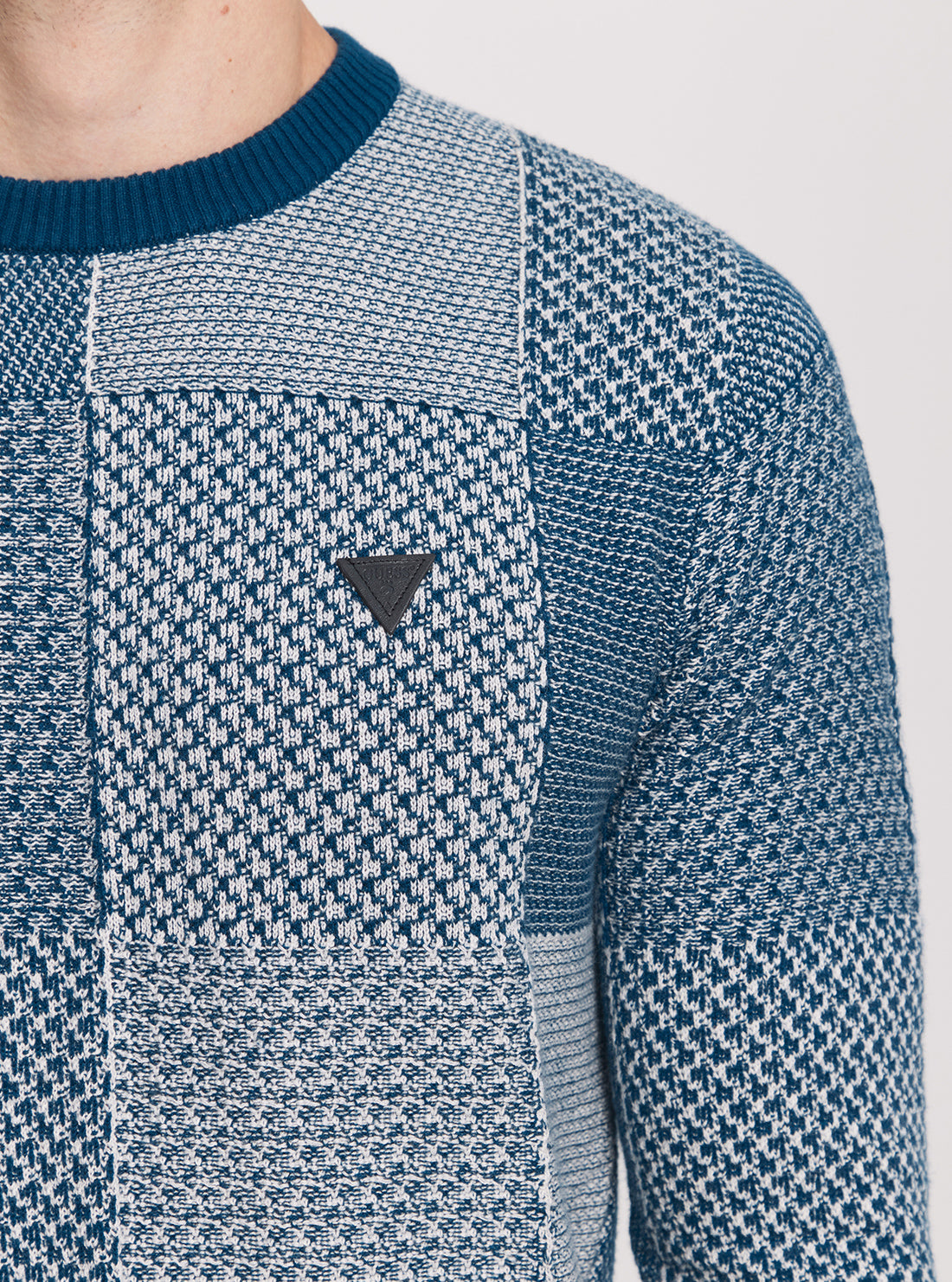 GUESS Blue Bridger Patchwork Knit Jumper detail view