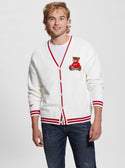 GUESS White Liam Bear Patch Cardigan front view