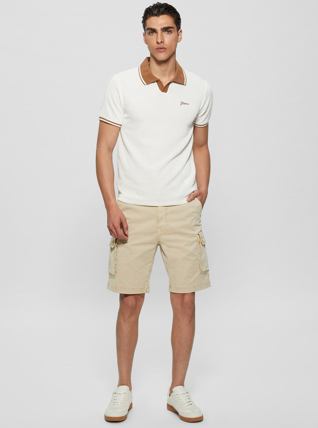 Beige Soft Twill Cargo Shorts