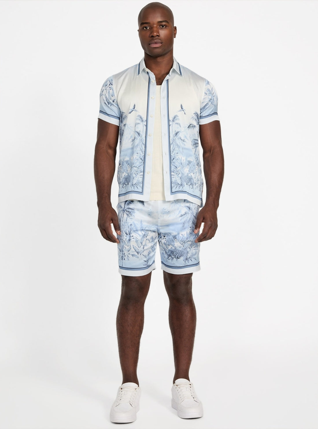 GUESS Mens Blue Charm Big Cat Graphic Shirt M4YH39WF1T2 Full View