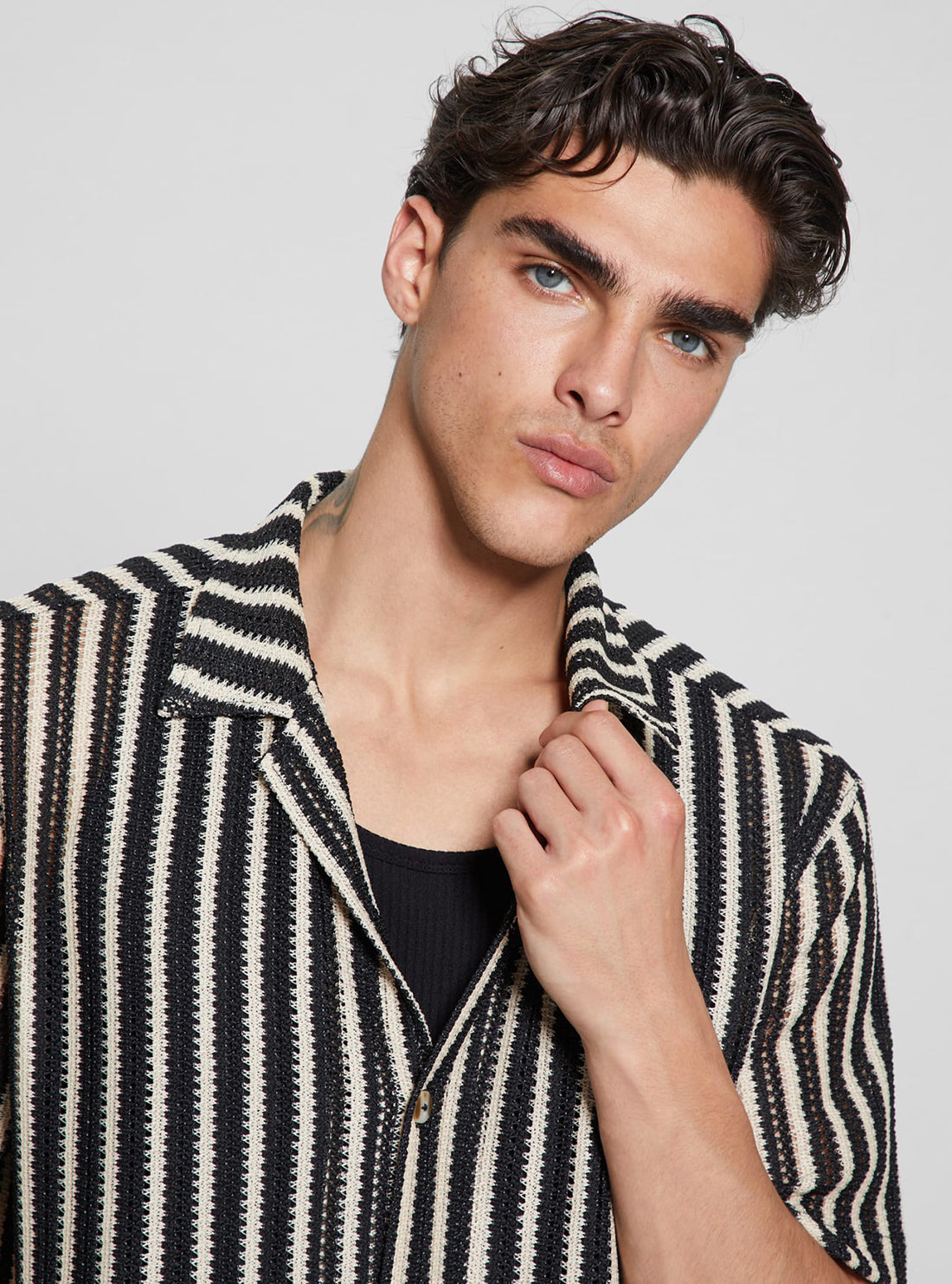 Black Panama Stripe Knit Shirt