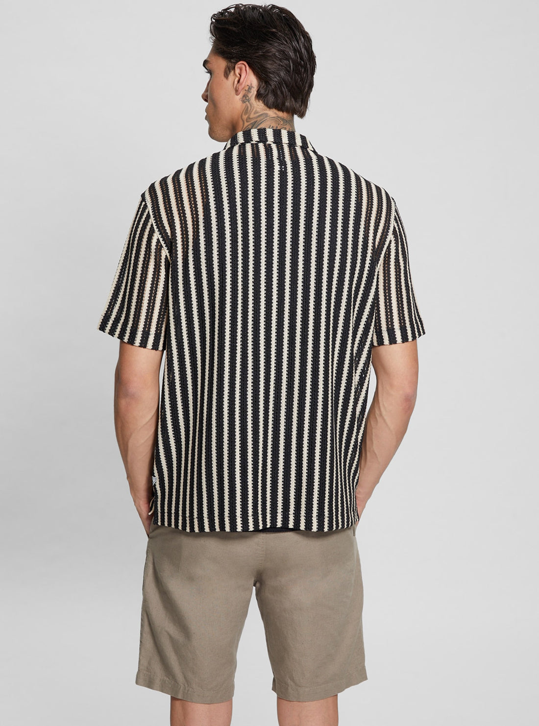 Black Panama Stripe Knit Shirt