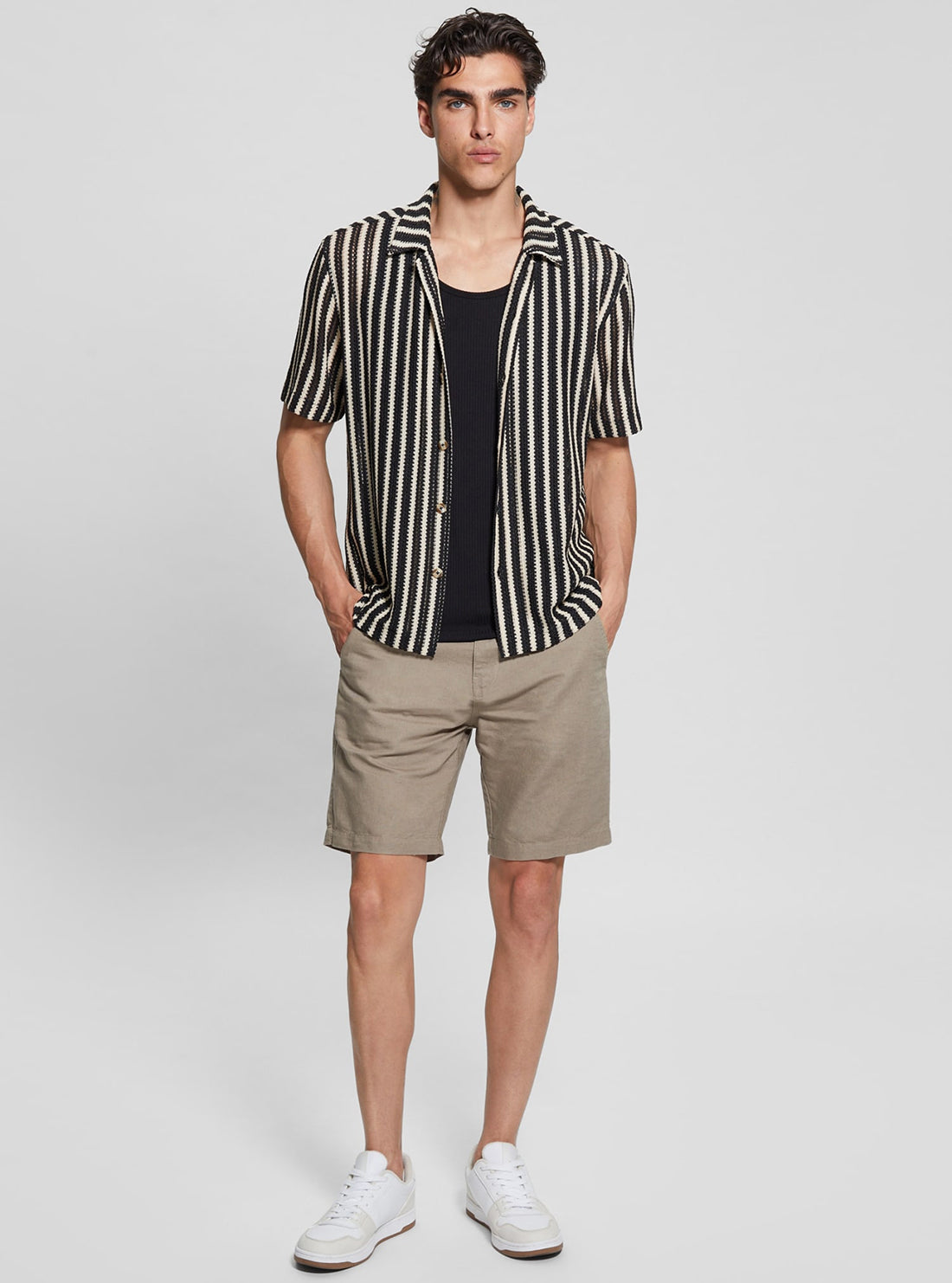 Black Panama Stripe Knit Shirt