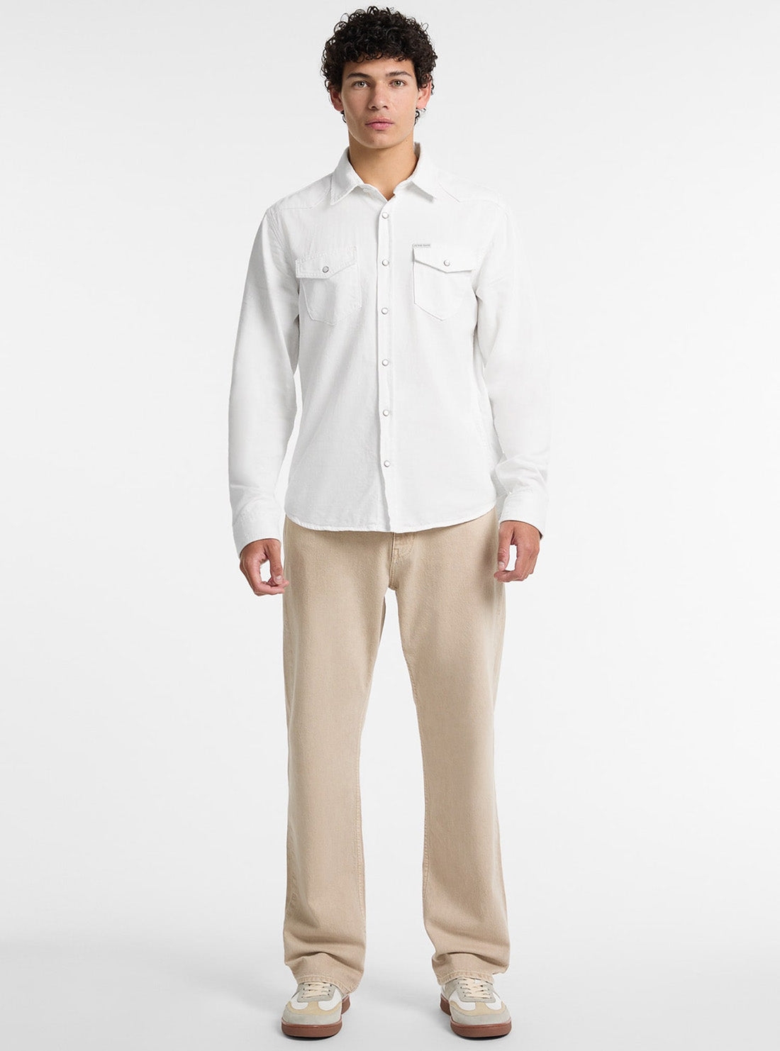 Guess Jeans White Slim Denim Twill Shirt M5GH55D5NW1 Full View