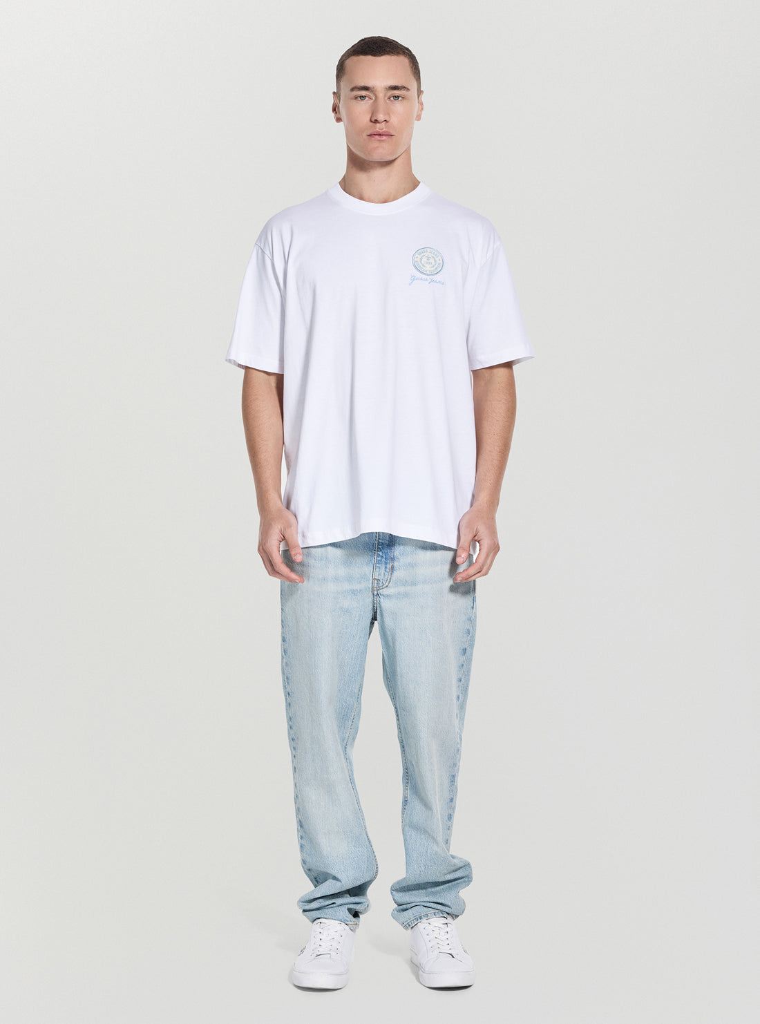 Guess Jeans White Oversized Embroidery Patch T-Shirt M5GI56K8FQ4 Full View