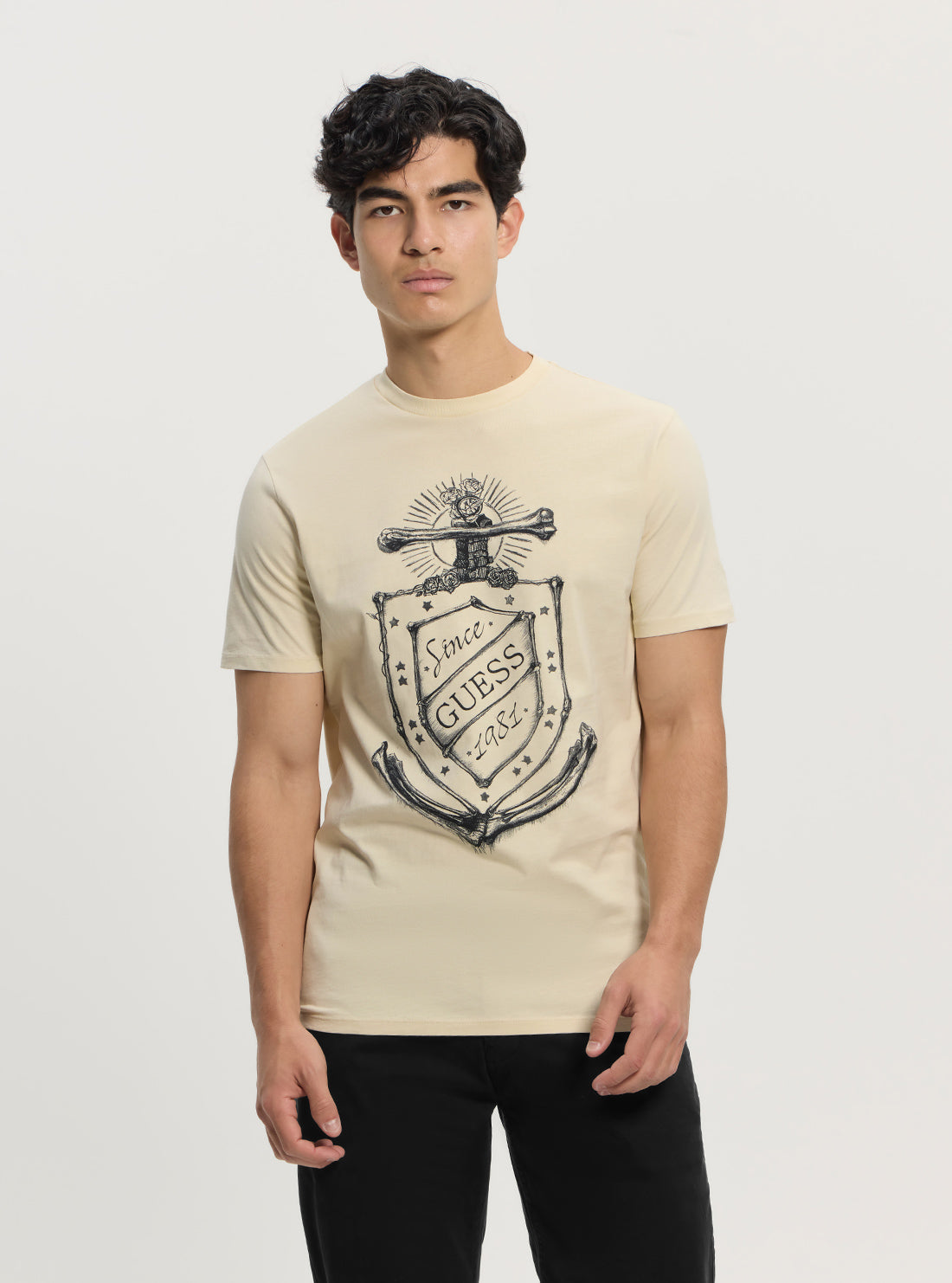 GUESS Mens Beige Basic Deep Sea Logo T-Shirt M5GIKBW41 Front View