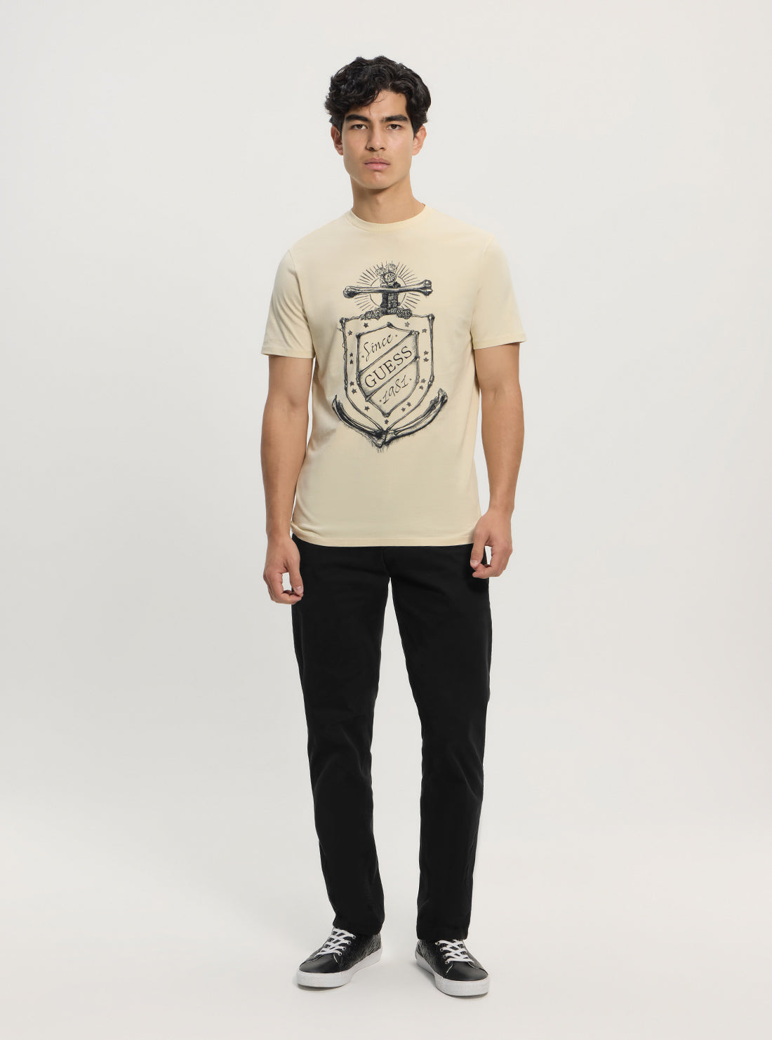 GUESS Mens Beige Basic Deep Sea Logo T-Shirt Full View