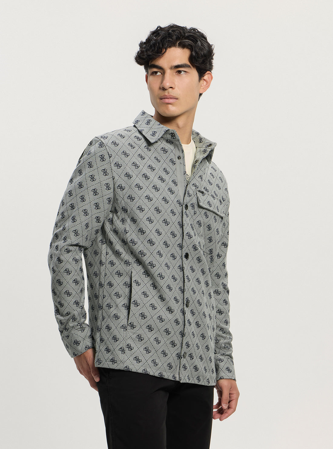 GUESS Mens Blue Logo Monogram Shirt Jacket M5GL30WGUE0 Side View