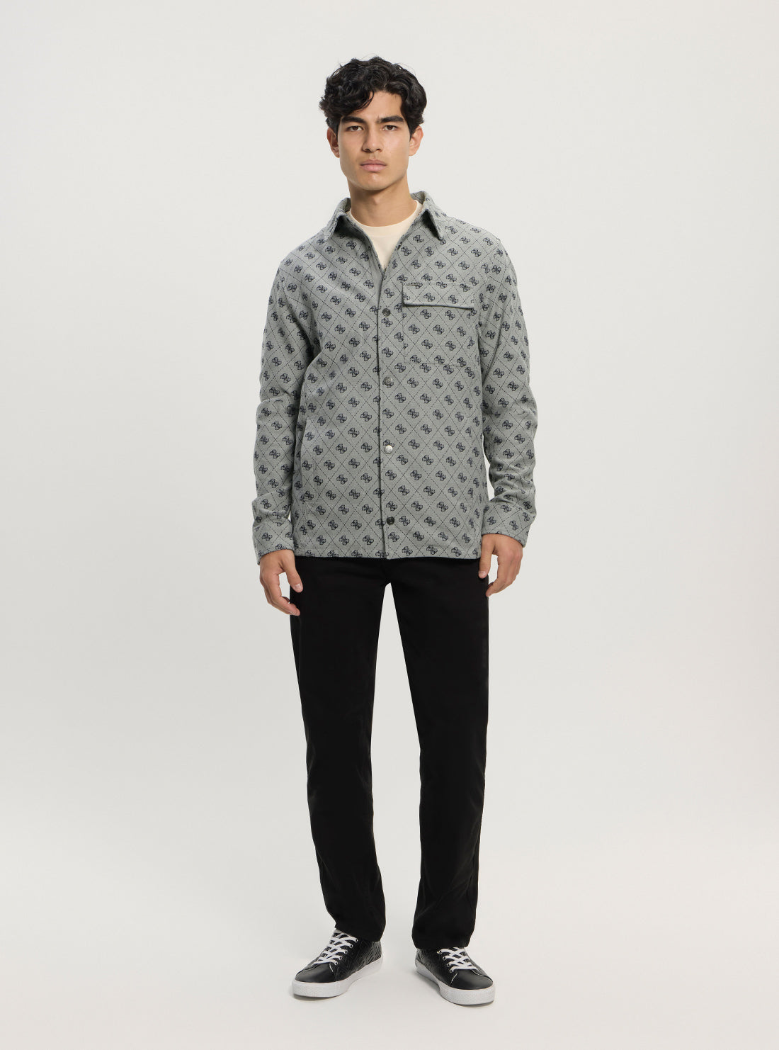 GUESS Mens Blue Logo Monogram Shirt Jacket M5GL30WGUE0 Full View