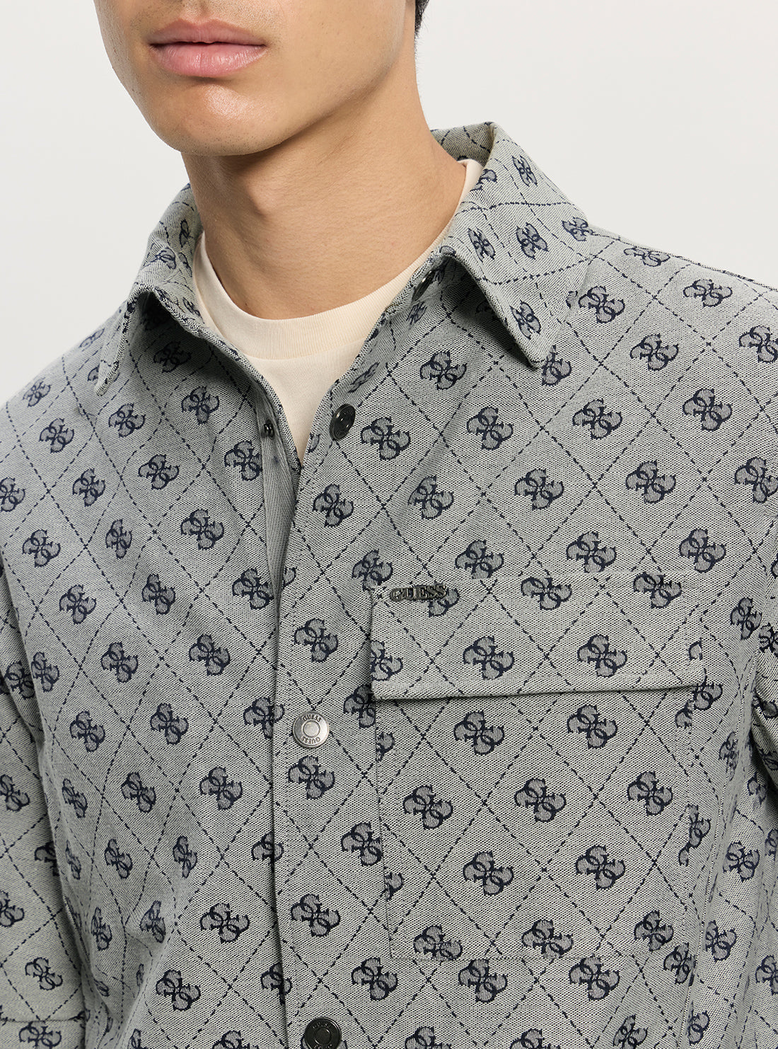 GUESS Mens Blue Logo Monogram Shirt Jacket M5GL30WGUE0 Detail View