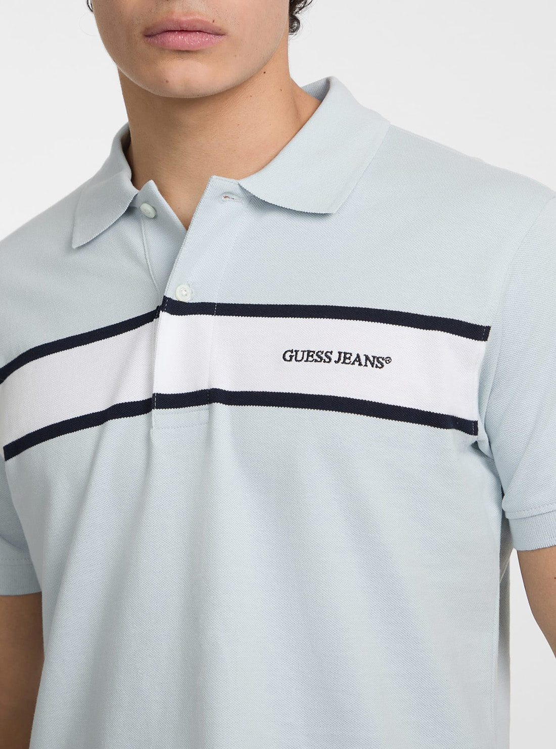 Guess Jeans Blue Striped Embroidered Polo Shirt M5GP29KCJV1 Detail View