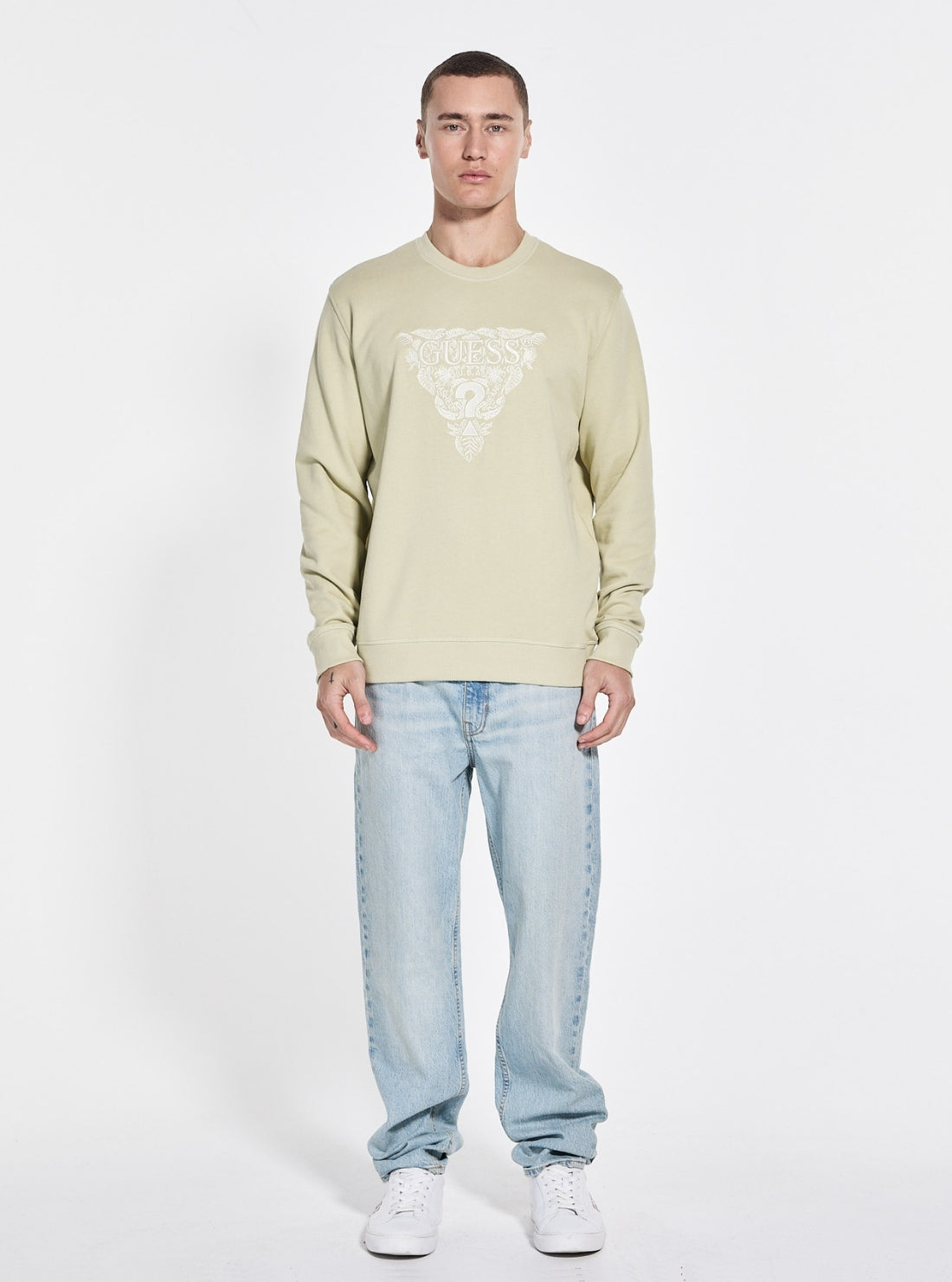 GUESS Womens Green Logo Embroidered Triangle Sweatshirt M5GQ05KCS21 Full View