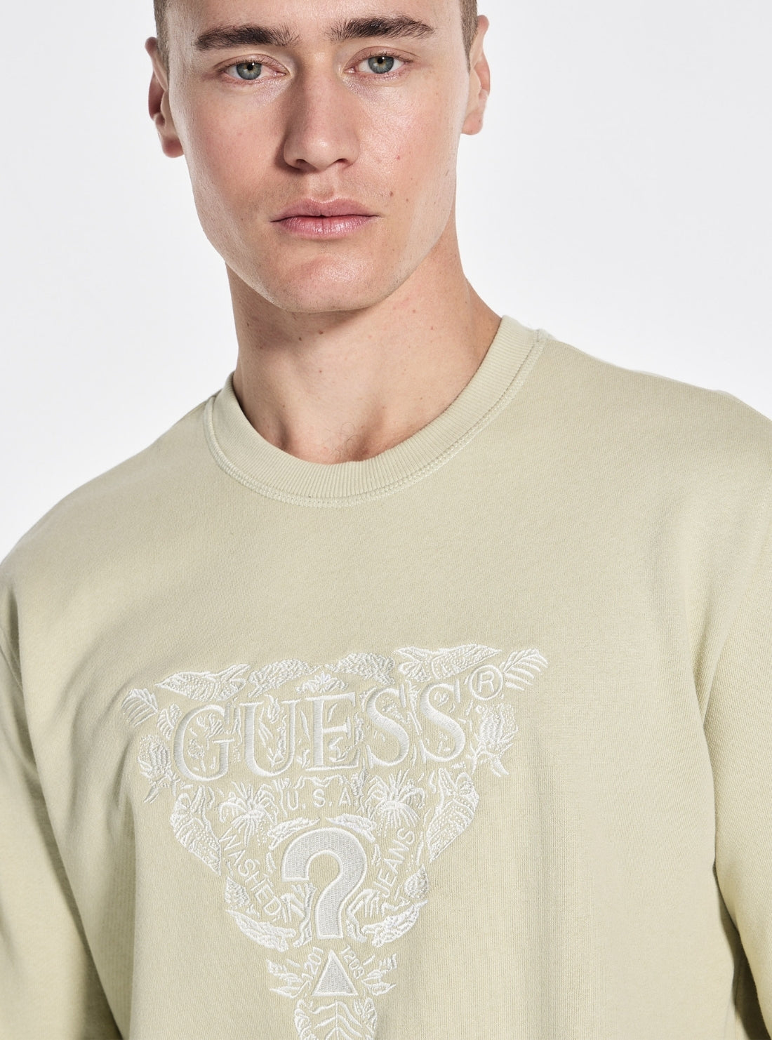 GUESS Womens Green Logo Embroidered Triangle Sweatshirt M5GQ05KCS21 Detail View