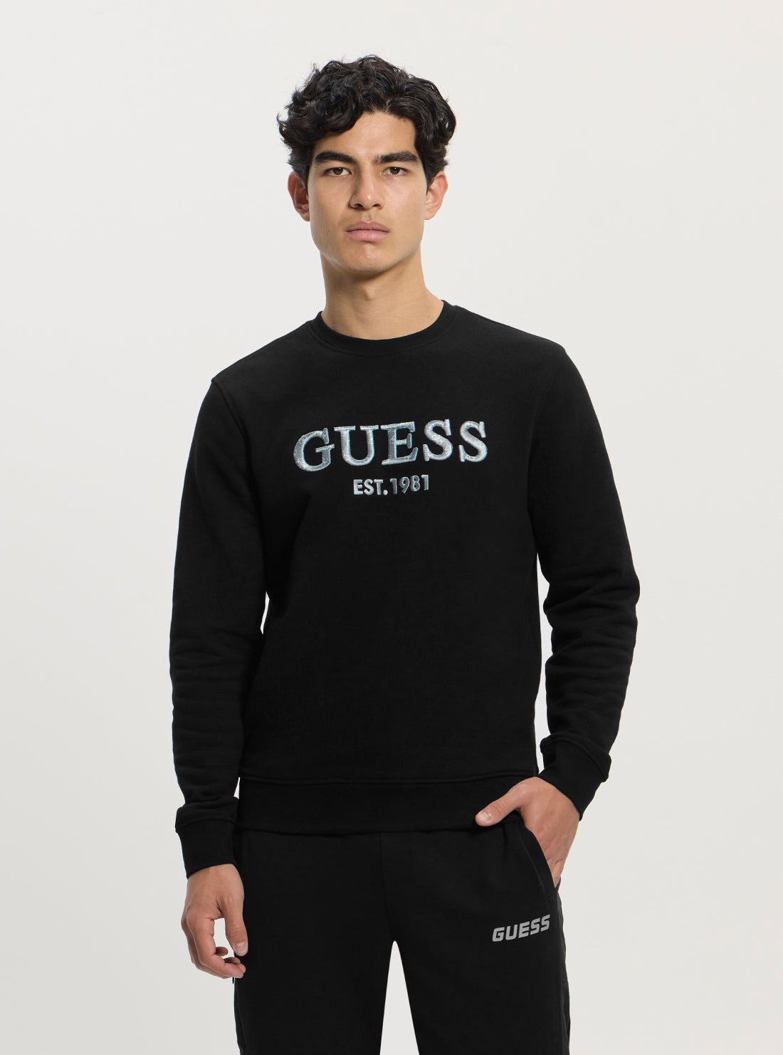 GUESS Mens Black Embroidered Logo Jumper M5GQ08KCN01 Front View
