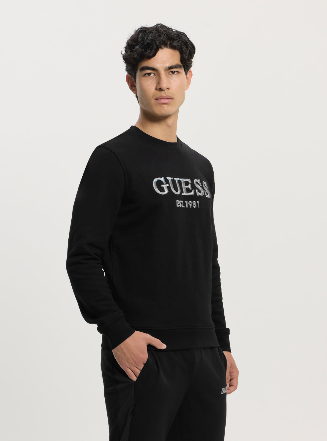GUESS Mens Black Embroidered Logo Jumper M5GQ08KCN01 Side View