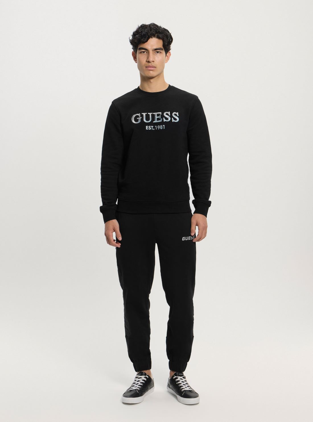 GUESS Mens Black Embroidered Logo Jumper M5GQ08KCN01 Full View