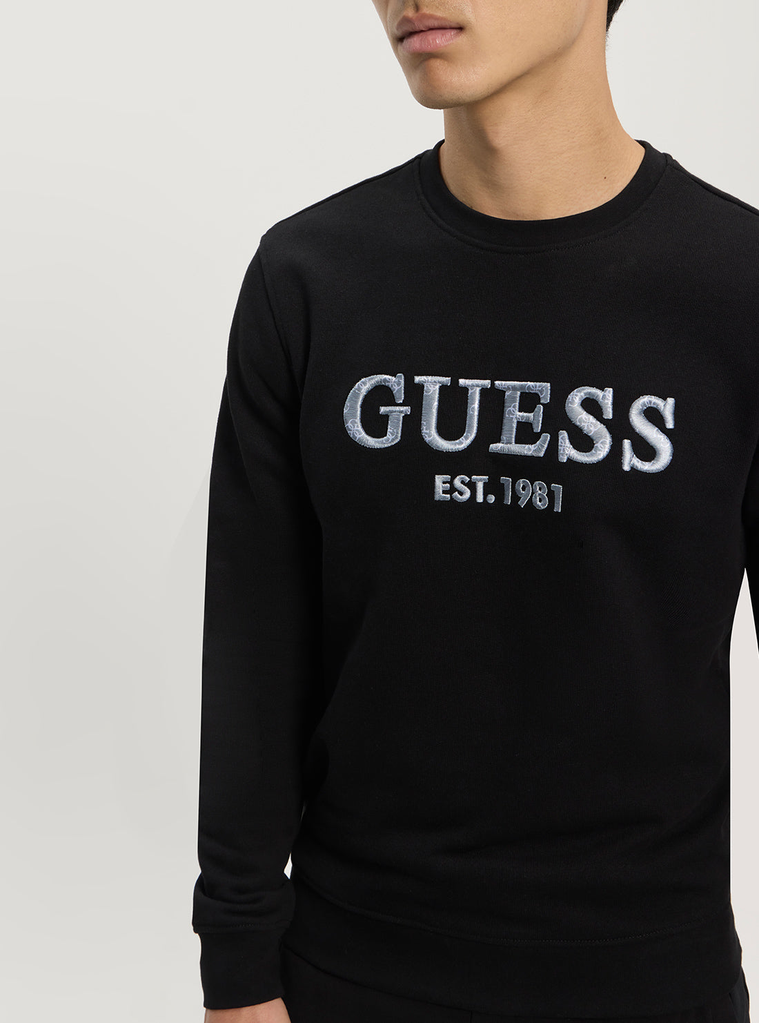 GUESS Mens Black Embroidered Logo Jumper M5GQ08KCN01 Detail View