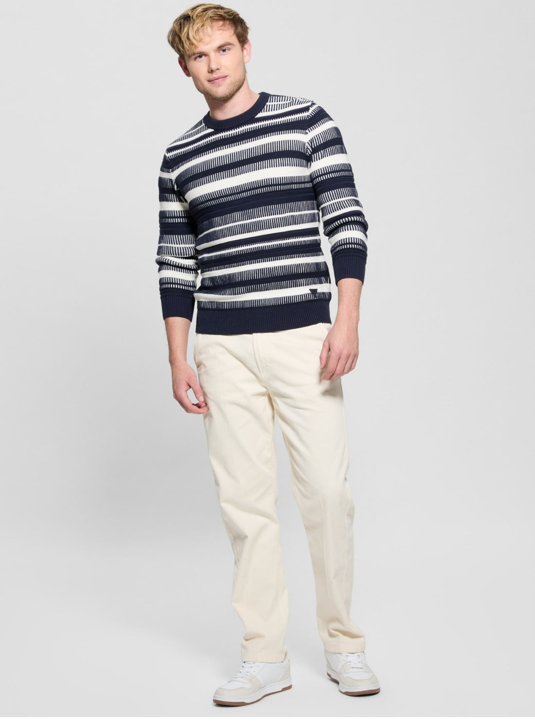 GUESS Mens Blue Grover Striped Stitch Sweater M5GR06Z3MI1 Full View