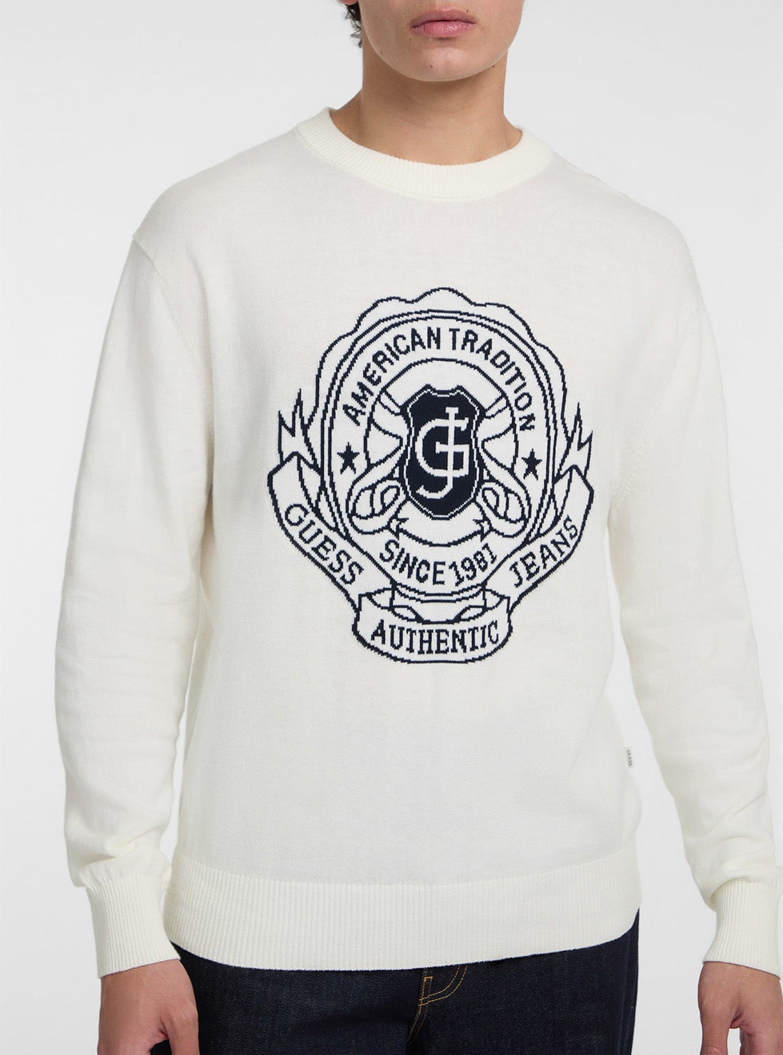 Guess Jeans White Jacquard Graphic Sweater M5GR15Z3HM1 Detail View