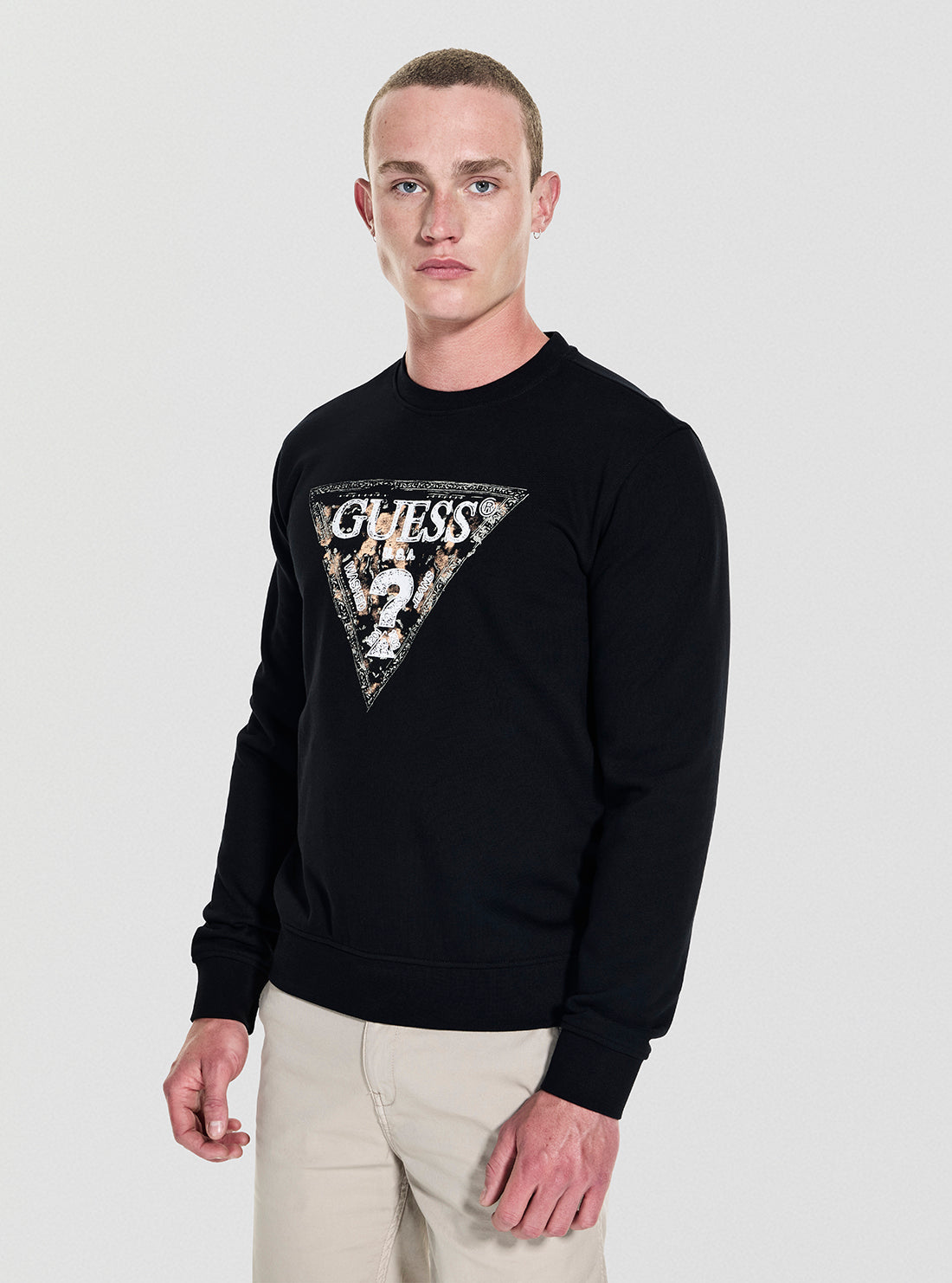 GUESS Mens Black Triangle Logo Sweatshirt M5YQ05K68I4 Side View