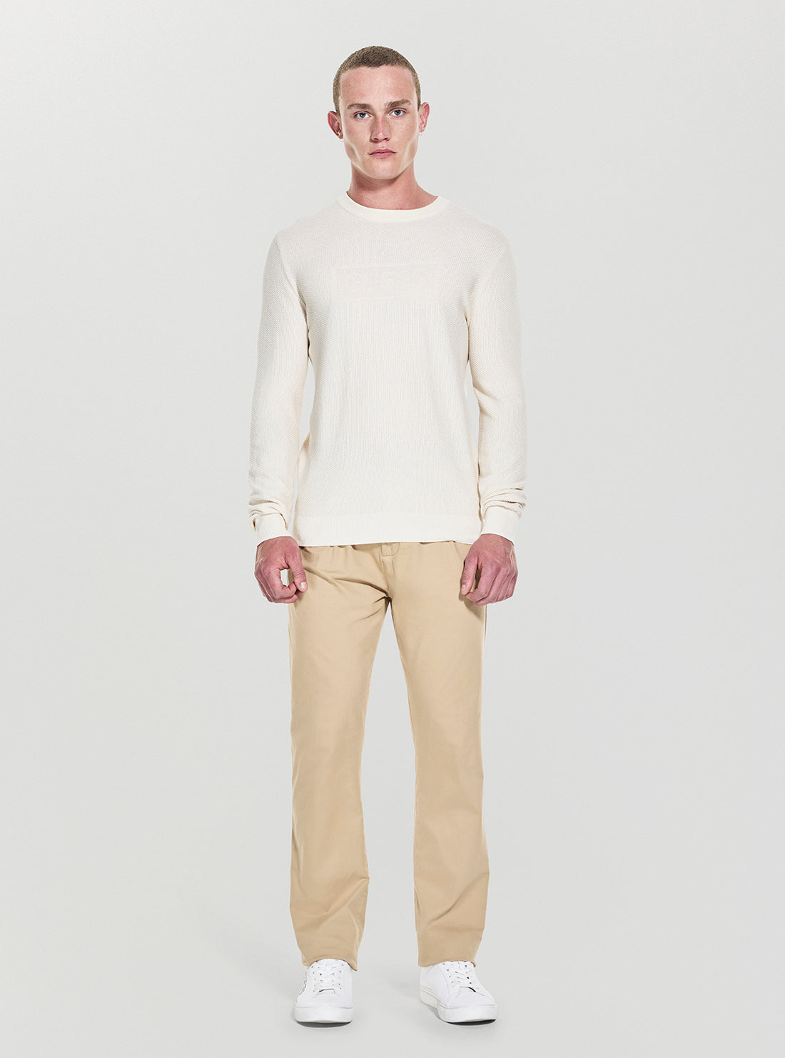 GUESS Mens White Harrison Stitch Logo Sweater M5YR02Z3FB1 Full View