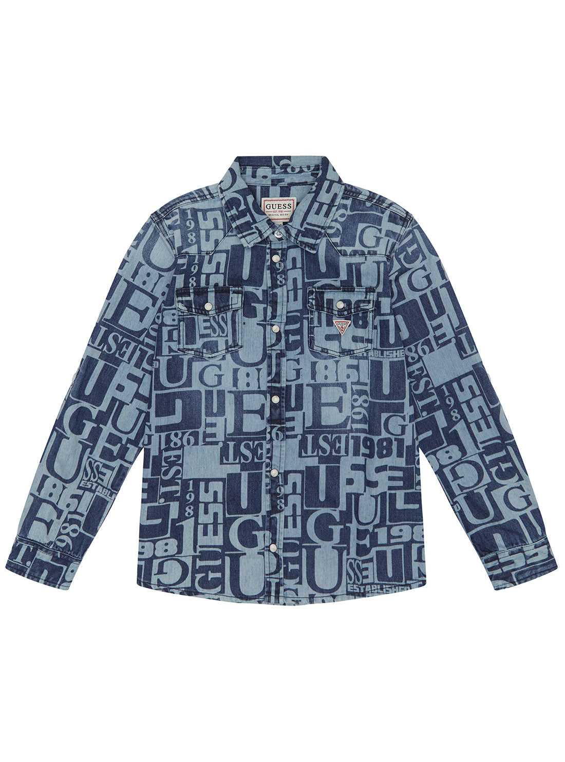 GUESS Blue Logo Long Sleeve Shirt (2-7) front view