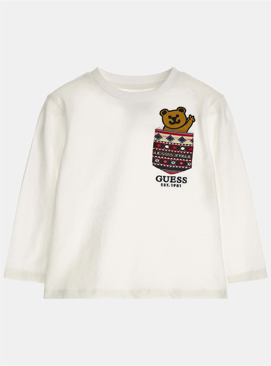 GUESS White Bear Long Sleeve T-Shirt (2-7) front view