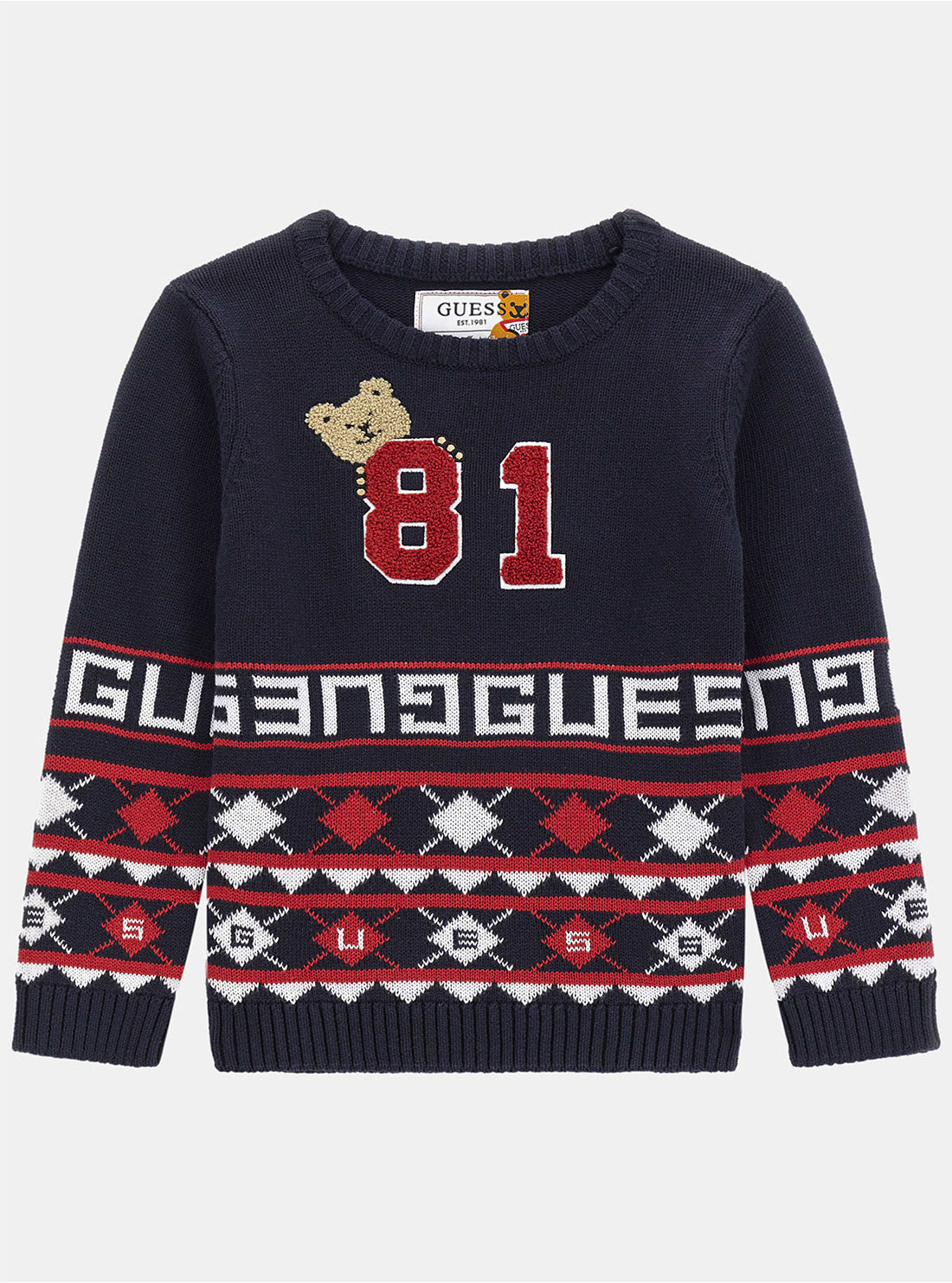 GUESS Navy Long Sleeve Sweater (2-7) front view