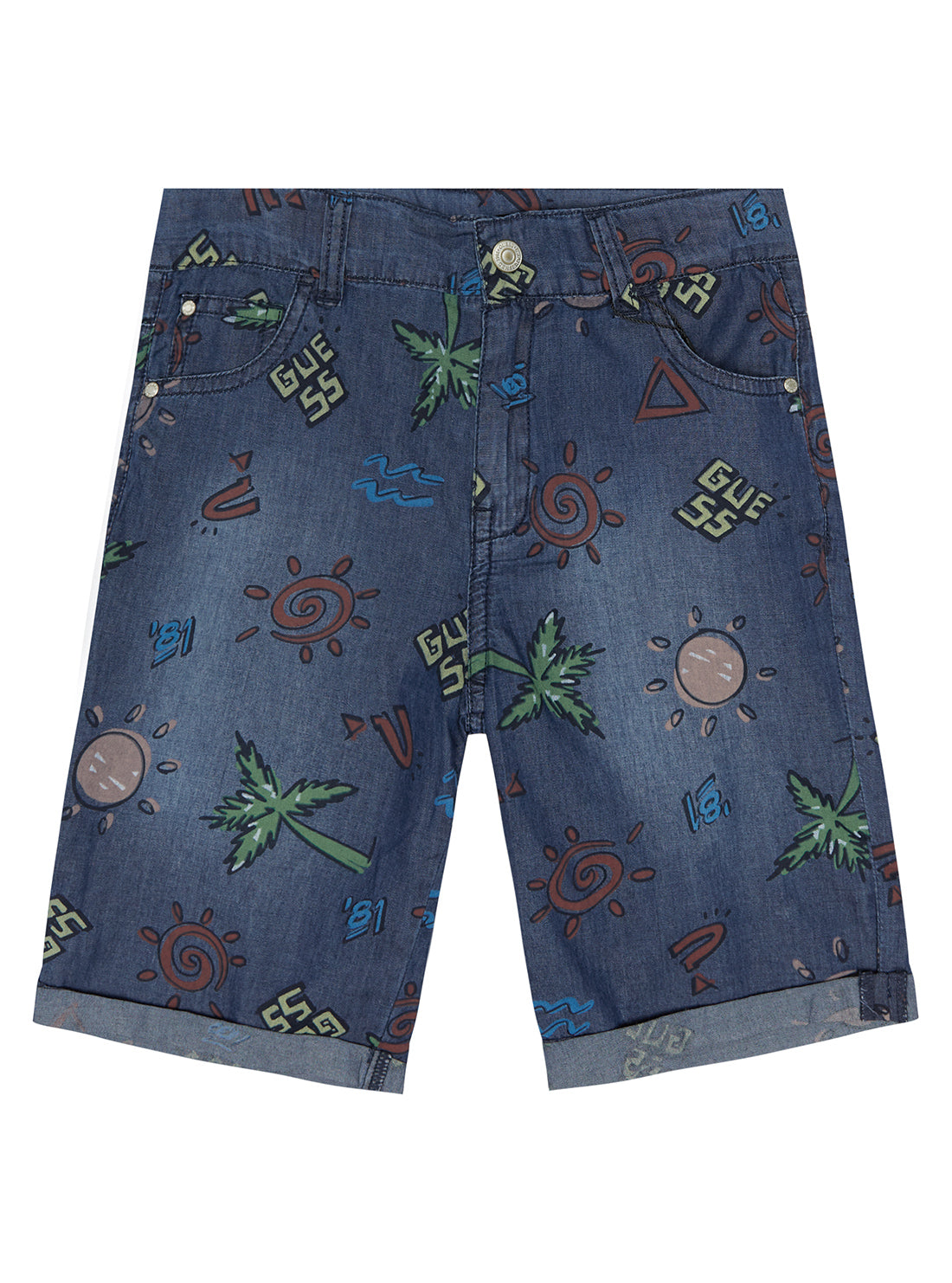 Boy's Blue Palm Tree Print Denim Jeans (2-7)  | GUESS Kids | front view