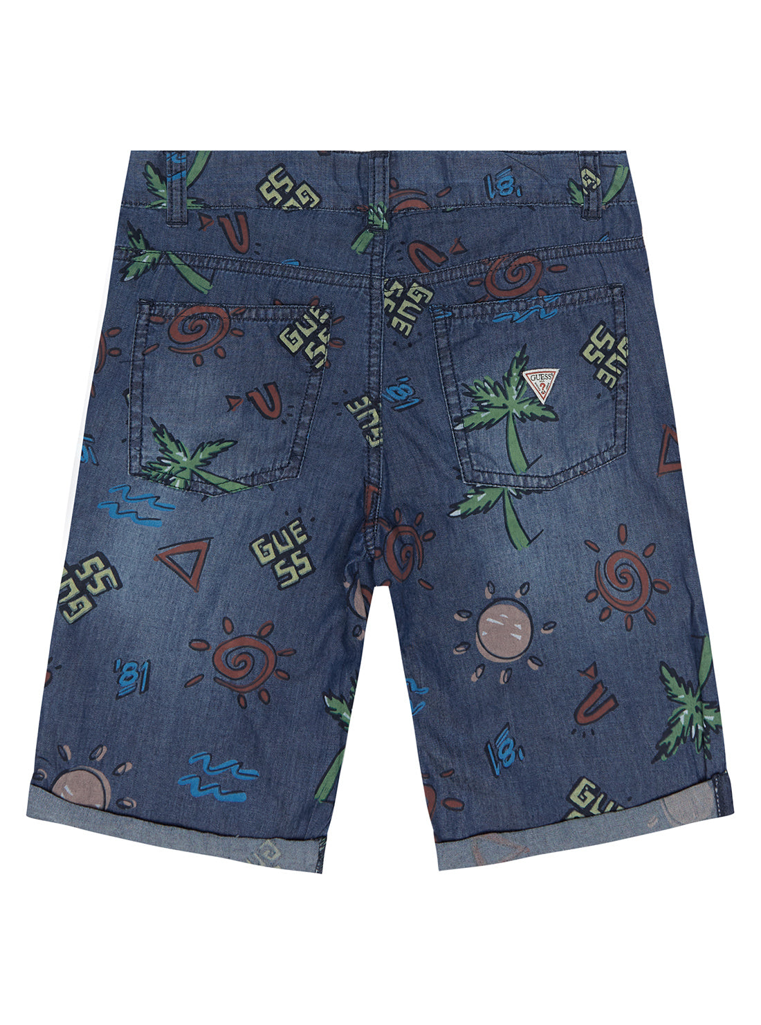 Boy's Blue Palm Tree Print Denim Jeans (2-7) | GUESS Kids | back view