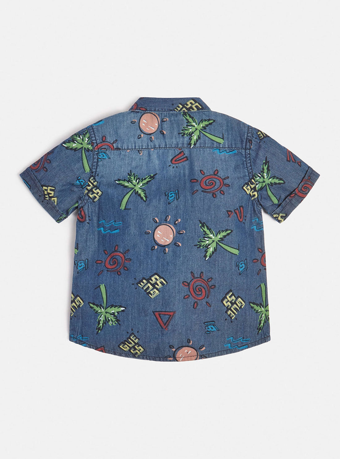 Boy's Blue Palm Tree Print Denim Shirt (2-7) | GUESS Kids | back view