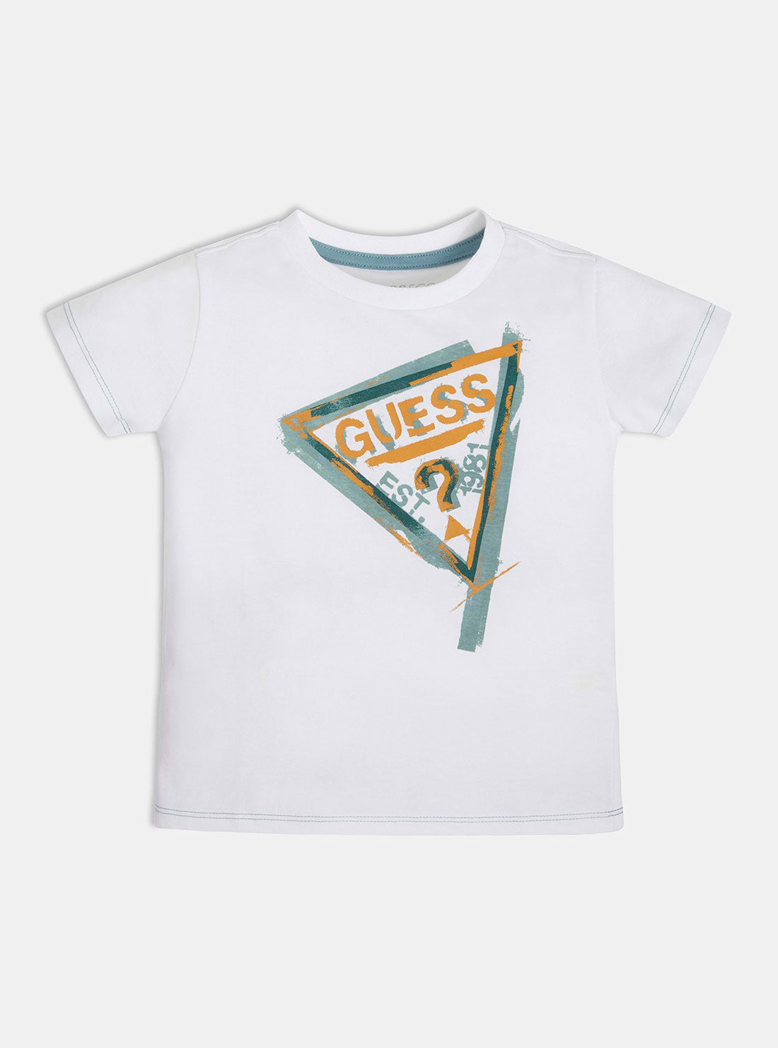 White Orange Triangle Logo T-Shirt | GUESS Kids | Front view