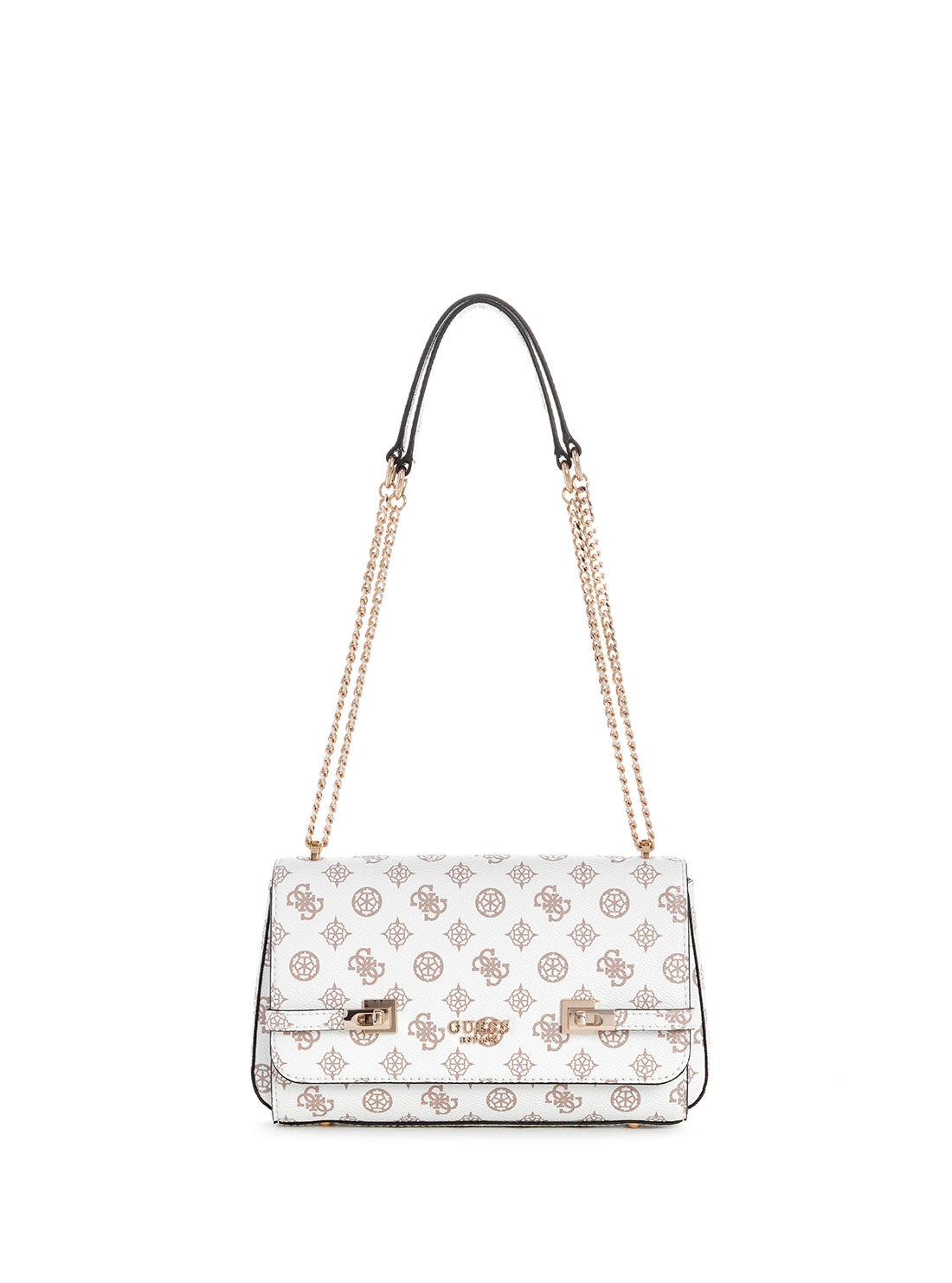 GUESS White Logo Loralee Crossbody Bag front view