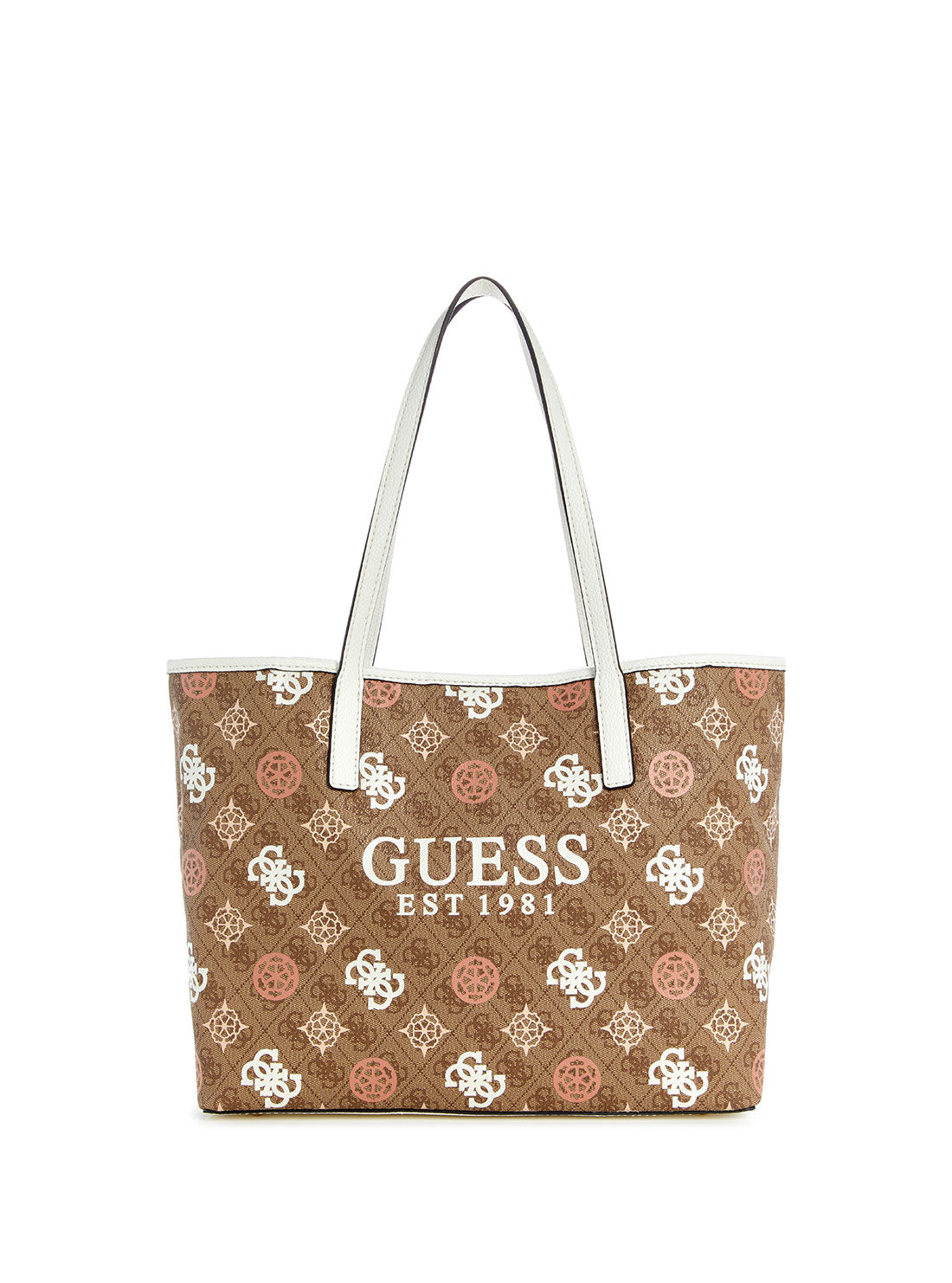 GUESS Beige Tan Logo Vikky 2 in 1 Tote Bag front view